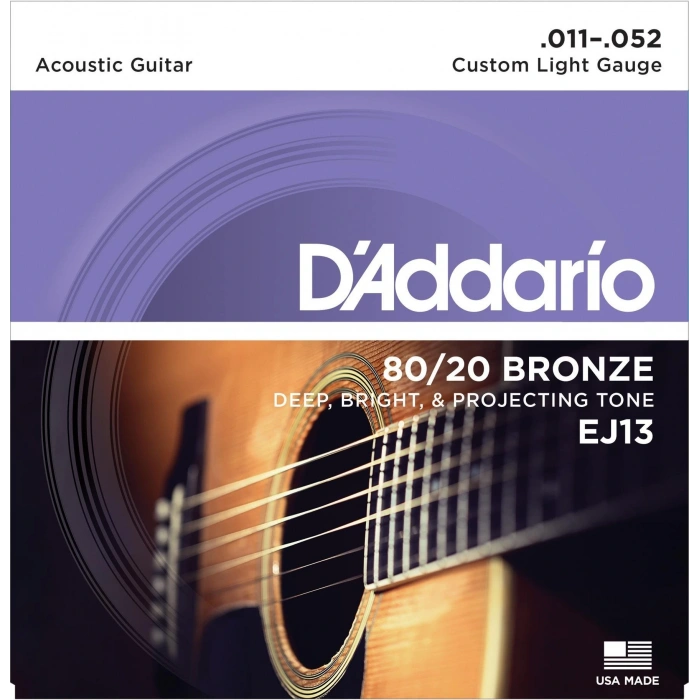 DADDARIO EJ13 AKUSTİK GİTAR TEL SETİ, 80/20 BRONZ CUSTOM LIGHT