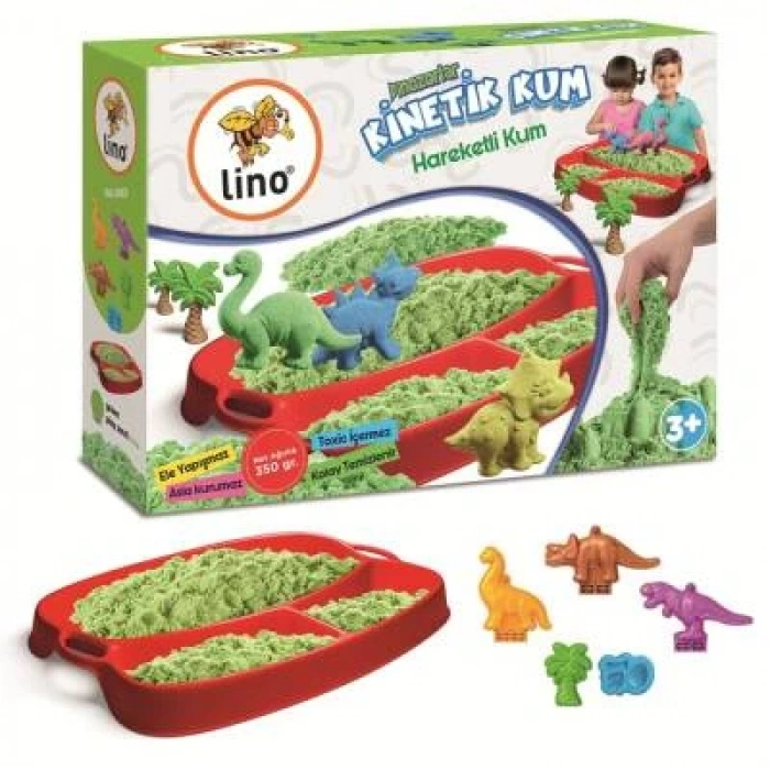 Lino Kinetik Kum Seti DİNAZORLAR (350 gr Kum + Tepsi + 6 Kalıp)