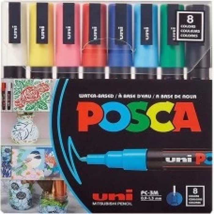 Uni Posca 0.9-1.3 Su Bazlı Poster Markörü Soft Renk 8Li Pc-3M/8C SC Set