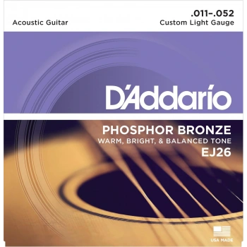 DADDARIO EJ26 AKUSTİK GİTAR TEL SETİ, 11-52, PHOSPHOR BRONZE, CUSTOM LIGHT