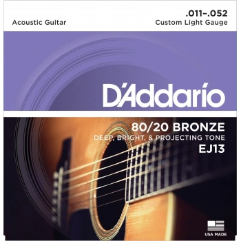 DADDARIO EJ13 AKUSTİK GİTAR TEL SETİ, 80/20 BRONZ CUSTOM LIGHT
