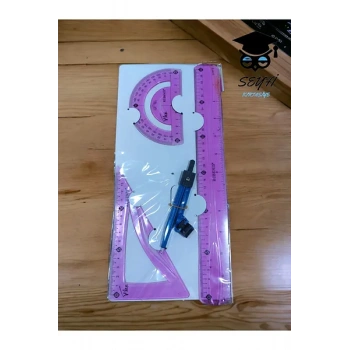 südor flexible ruler set 1 adettir. cetvel pergel iletki gönye yeşil pembe sarı mavi renkler