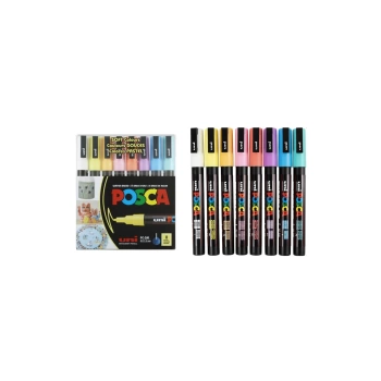 Uni Posca 0.9Mm -1.3Mm Su Bazlı Poster Markörü Ana Renkler 8Li PC-3M/8C Set