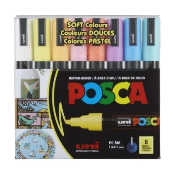 Uni Posca 1.8-2.5 Su Bazlı Poster Markörü Sotf Renk 8Li Pc-5M/8c Sc Set