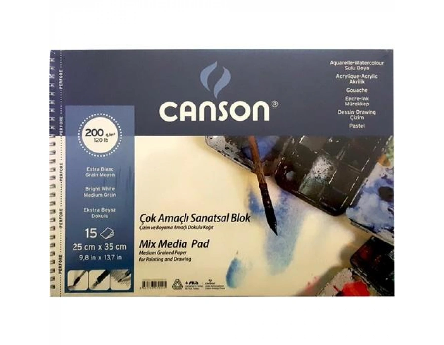 Canson çok amaçlı sanatsal blok 25x35 mix media pad Finface 200 Gr 20 Yp