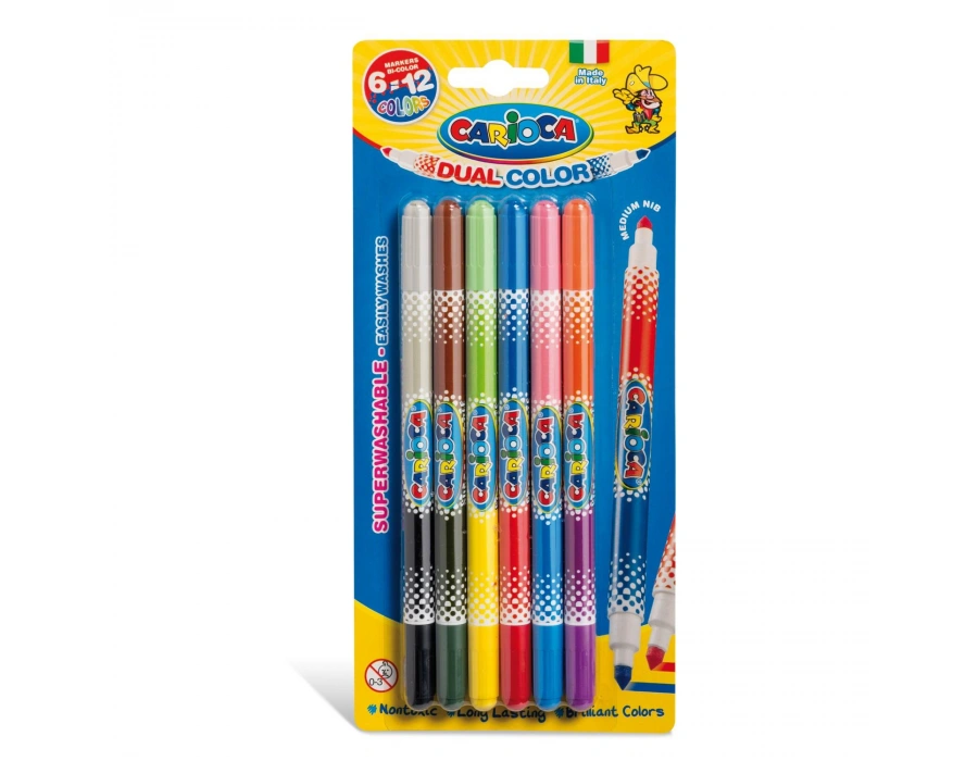 CARİOCA BİCOLOR SÜPER YIKANABİLİR ÇİFT UÇLU KEÇELİ BOYA KALEMİ 6LI 12 RENK