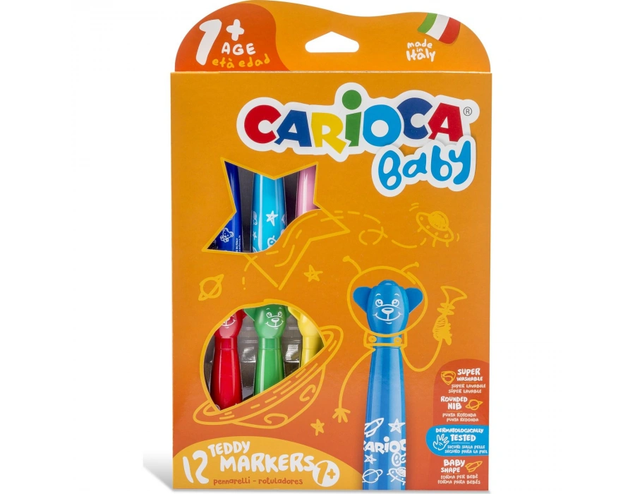CARİOCA TEDDY JUMBO BEBEK SÜPER YIKANABİLİR KEÇELİ BOYA KALEMİ 12Lİ +1 YAŞ