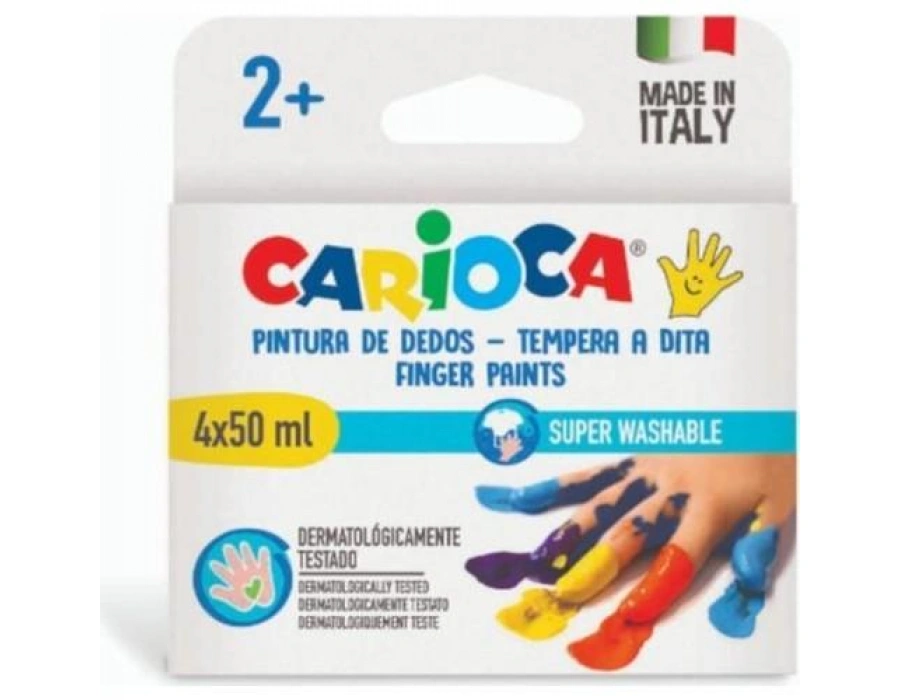 CARİOCA BEBEK PARMAK BOYASI 4 RENK 4X50 ML SÜPER YIKANABİLİR 2+ YAŞ
