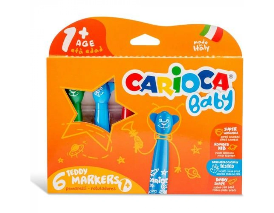 Carioca Teddy Jumbo Bebek Süper Yıkanabilir Keçeli Boya Kalemi 6lı