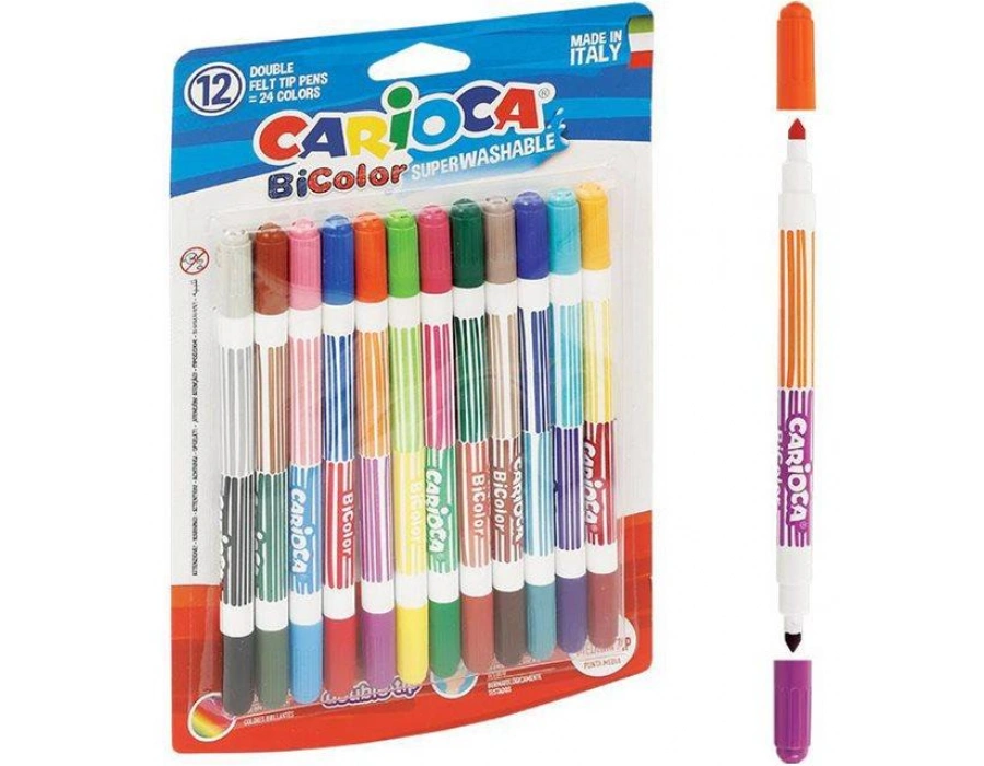 CARİOCA BİCOLOR SÜPER YIKANABİLİR ÇİFT UÇLU KEÇELİ BOYA KALEMİ 12LI 24 RENK