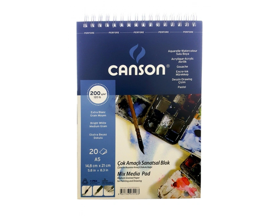 Canson Çok Amaçlı Sanatsal Blok Mix Media Pad 200gr A5 20 Yaprak