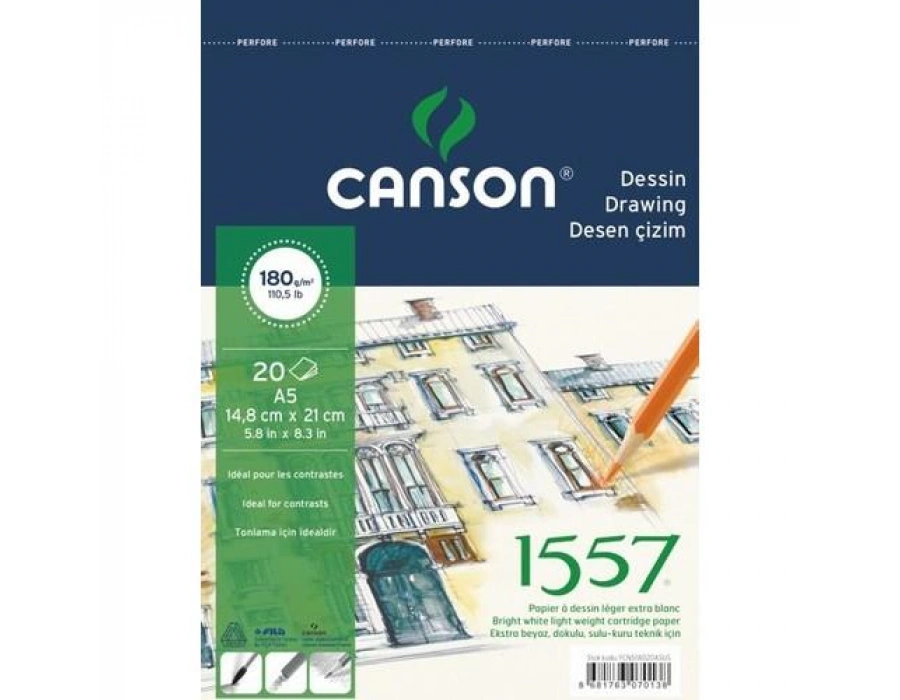 Canson 1557 Dessin Resim ve Çizim Blok 180 Gr. Spiralli A5 20 Sayfa