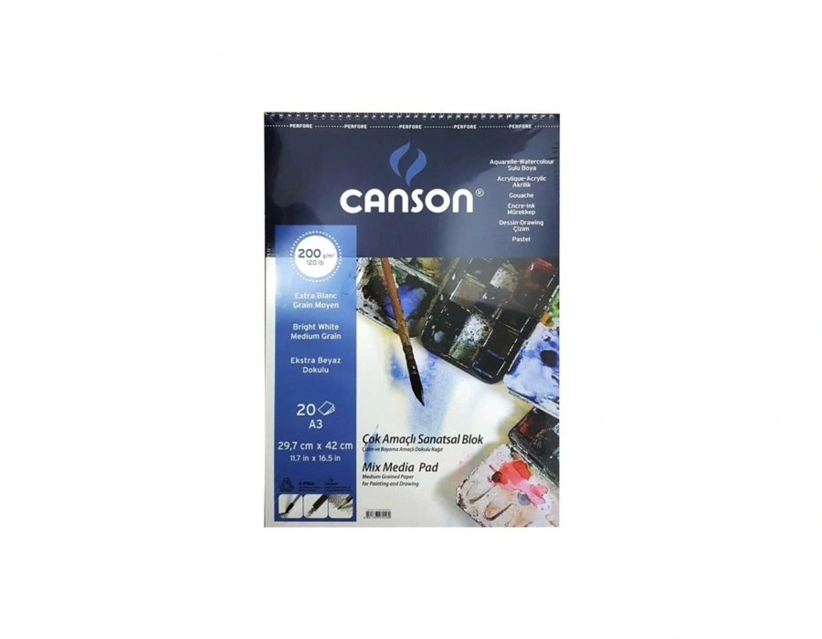 Canson Mix Media Spiralli Çizim Defteri 200g A3 20 Yaprak