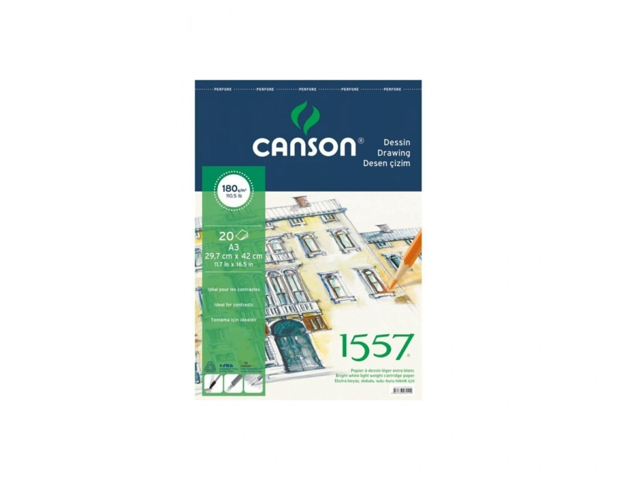 1557 RESİM VE ÇİZİM BLOK 180GR A3 20YP ÜSTTEN SPİRALLİ canson