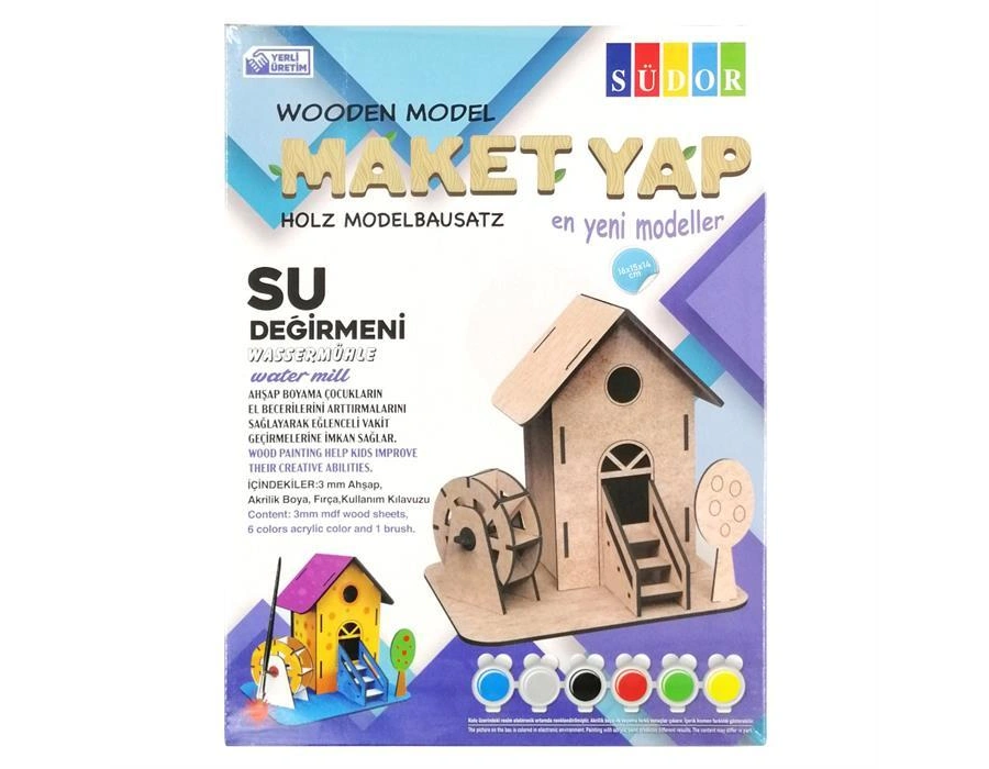 Südor Ahşap Maket Su Değirmeni Boyama Seti 16x15x14cm N:MD2-07