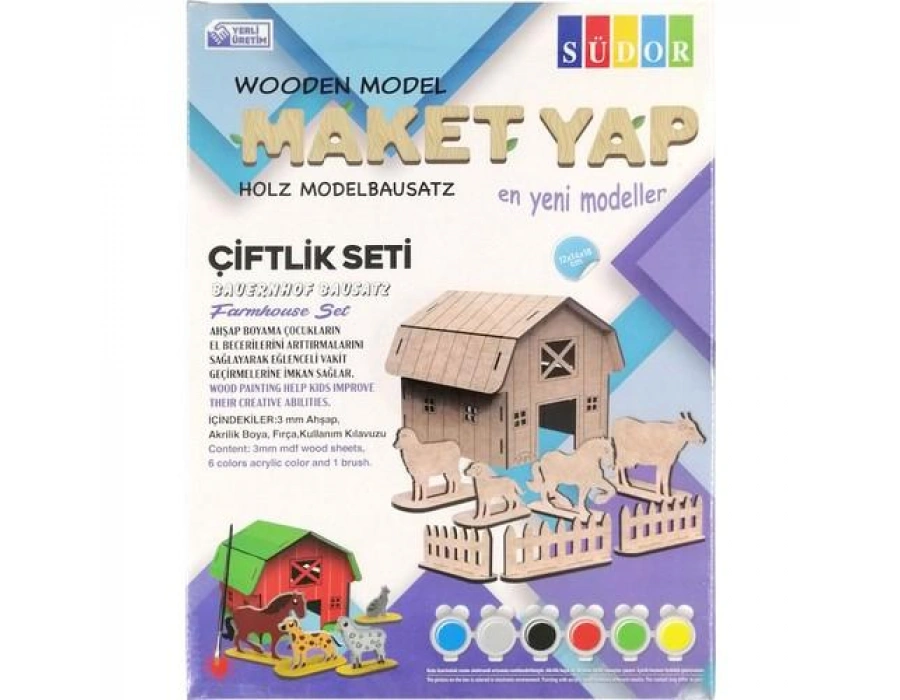 Südor Ahşap Maket Çiftlik Boyama Seti 12X14X18 cm N:MD206
