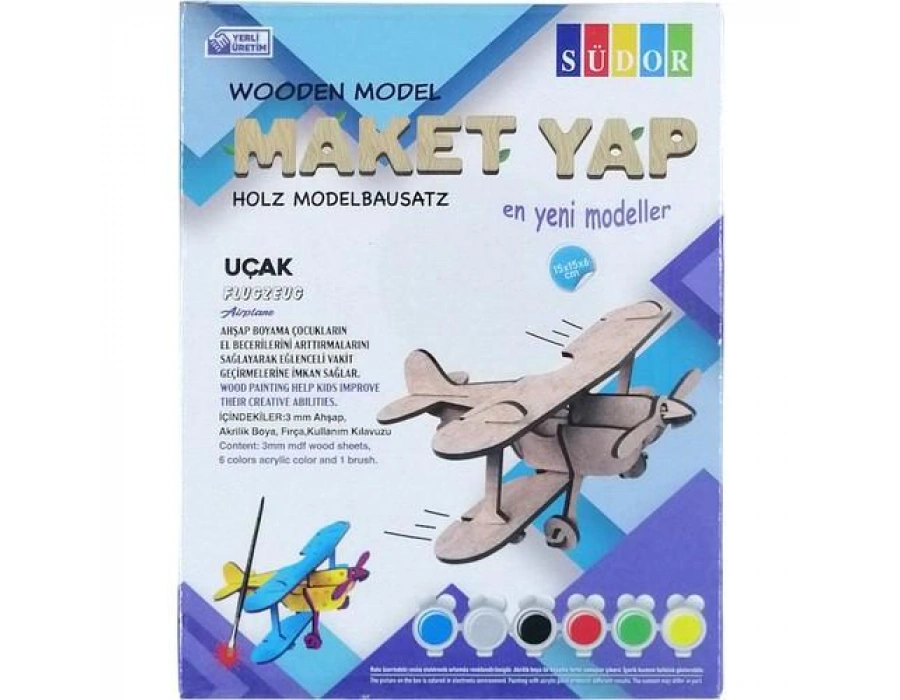 Südor Ahşap Maket Uçak Boyama Seti 15X15X6 cm N:MD201 Südor
