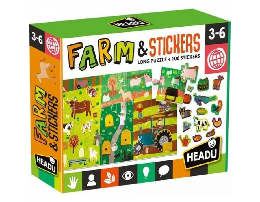 HEADU PUZZLE + STICKERS THE FARM (3-6 YAŞ) Bulmaca ve Çıkartmalı Çiftlik