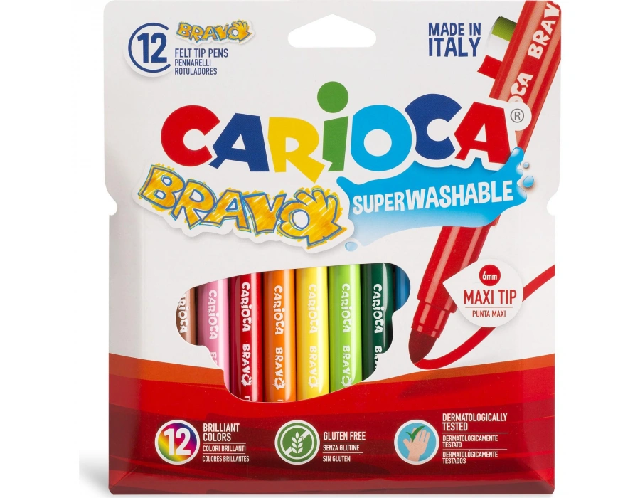 CARİOCA BRAVO SÜPER YIKANABİLİR KEÇELİ BOYA KALEMİ 12Lİ