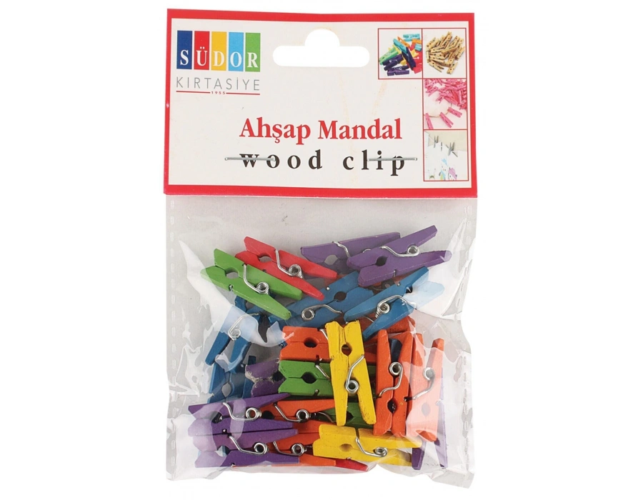 Südor Renkli Ahşap Mandal Mini Boy Bs99 30 adet