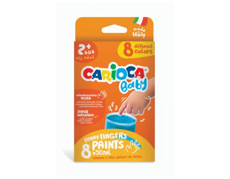 CARİOCA BEBEK PARMAK BOYASI 8 RENK 8X50 ML SÜPER YIKANABİLİR 2+ YAŞ