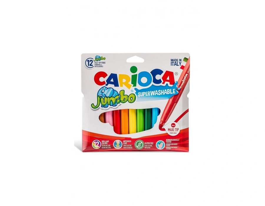 CARİOCA JUMBO SÜPER YIKANABİLİR KEÇELİ BOYA KALEMİ 12Lİ