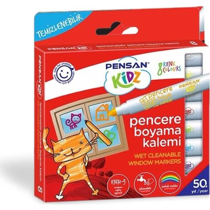 Pensan Kidz Temizlenebir 8 Renk Pencere Markör Kalem