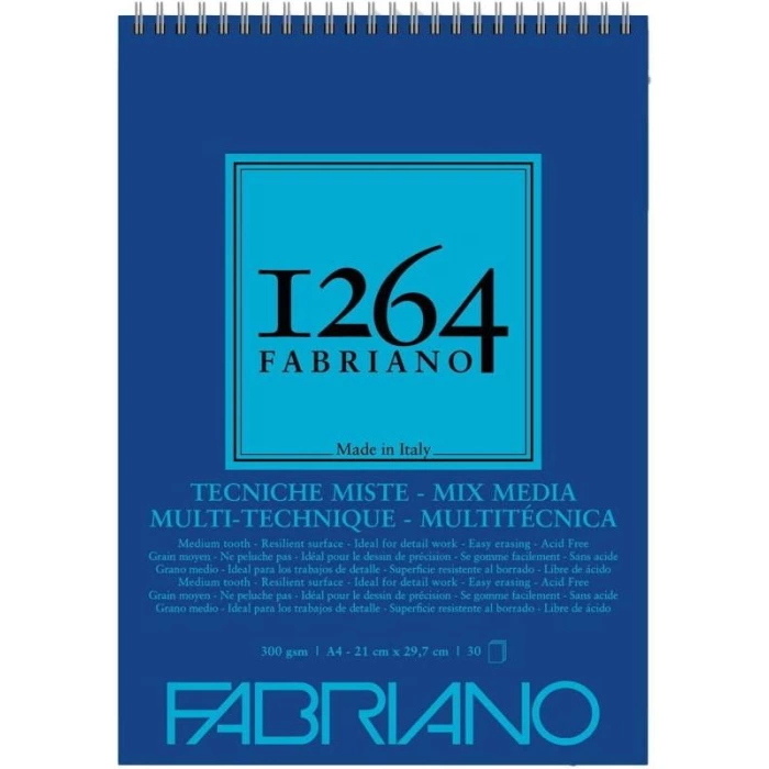 Fabriano 1264 mix media defter 300 gr A4 30 yp spiralli