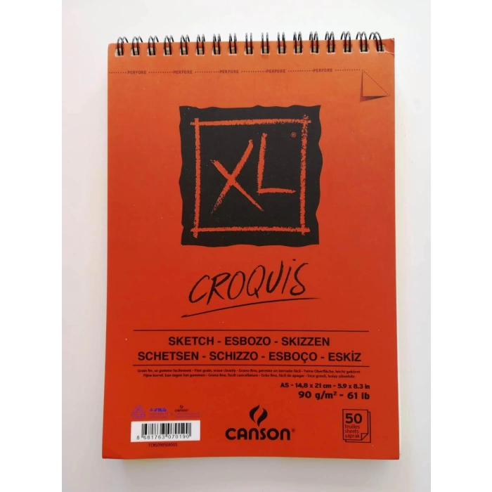 Canson A5-90 G Croquis Xl Eskiz Çizim Defteri Üstten Spiralli 50 Yp