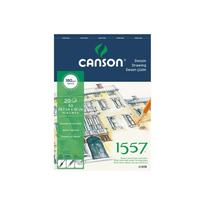 1557 RESİM VE ÇİZİM BLOK 180GR A3 20YP ÜSTTEN SPİRALLİ canson