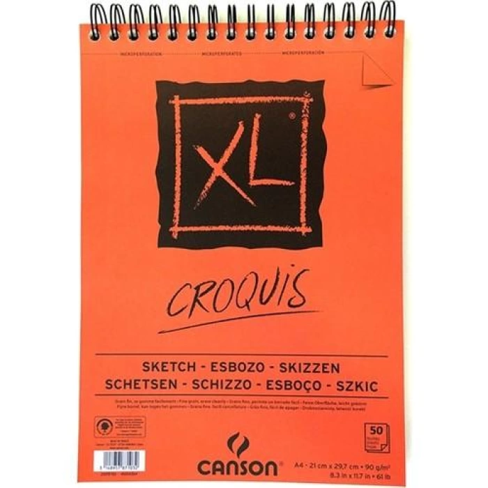 Canson A4-90 G Croquis Xl Eskiz Çizim Defteri Üstten Spiralli 50 Yp