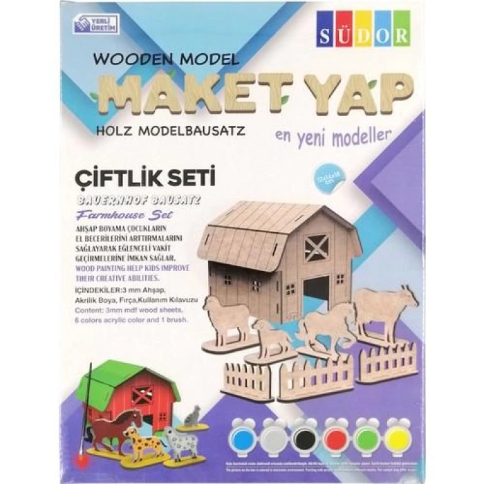 Südor Ahşap Maket Çiftlik Boyama Seti 12X14X18 cm N:MD206