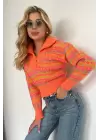 Kadın Turuncu Desenli Crop Kazak 1007-1030