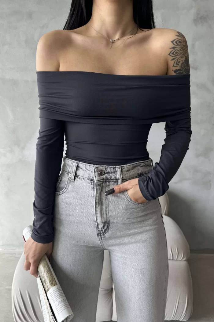 Kadın Antrasit Çıtçıtlı Bodysuit 1017-2406