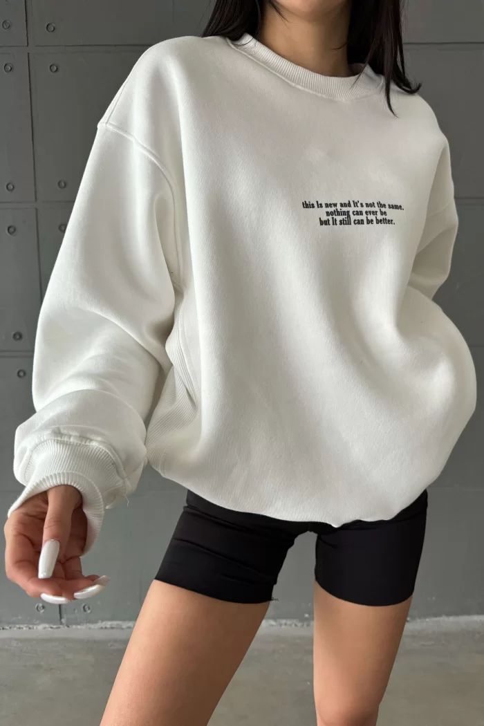 Kadın Ekru Oversize Sweatshirt
