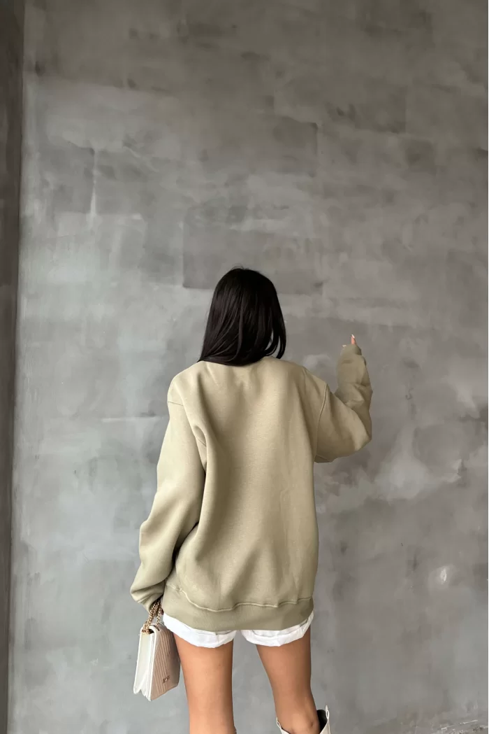 Kadın Haki Oversize Sweatshirt 1017-6114