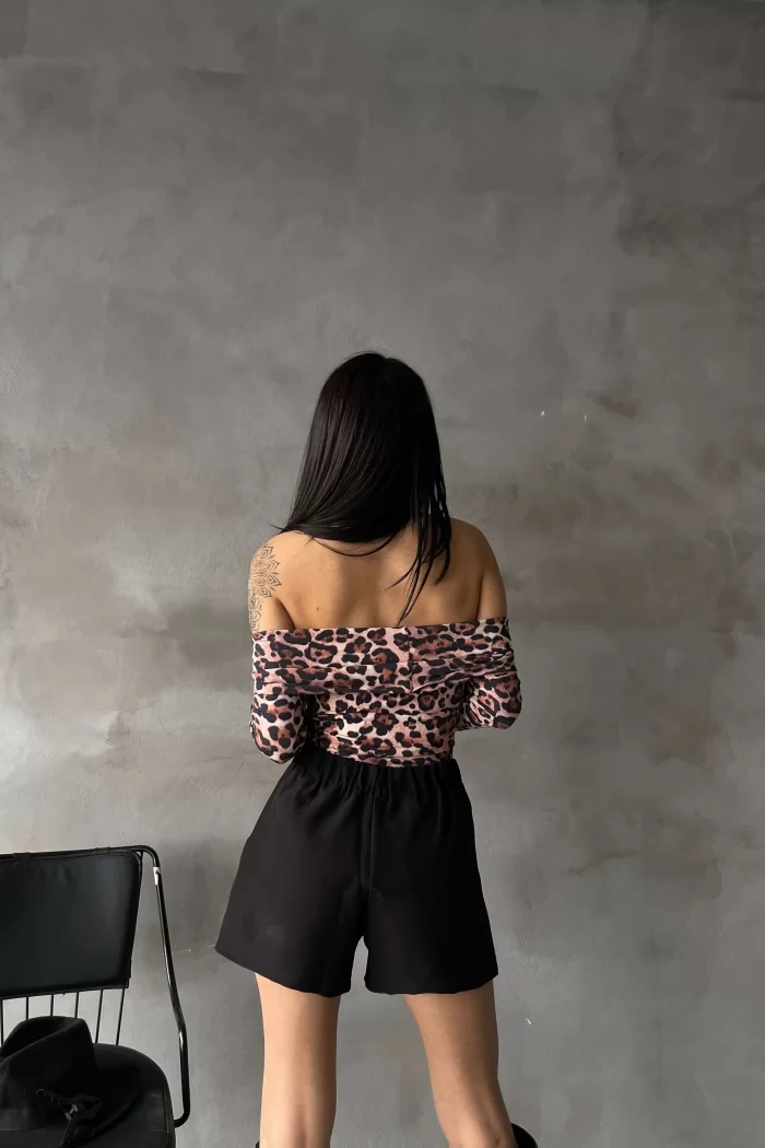 Kadın Leopar Çıtçıtlı Bodysuit 1017-2406