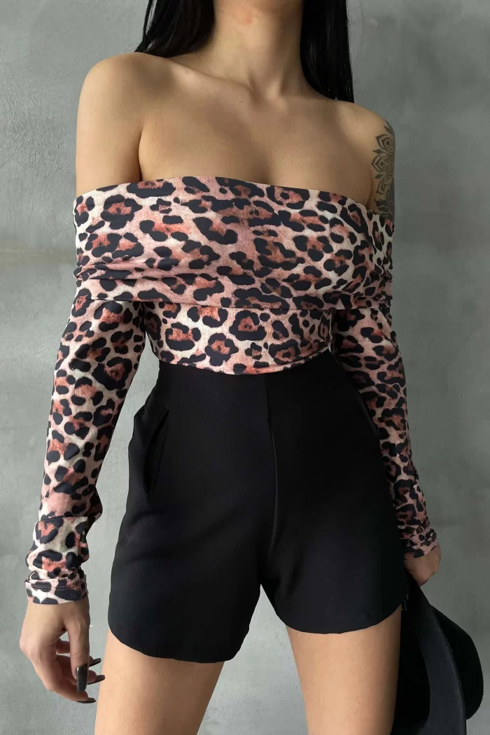 Kadın Leopar Çıtçıtlı Bodysuit 1017-2406