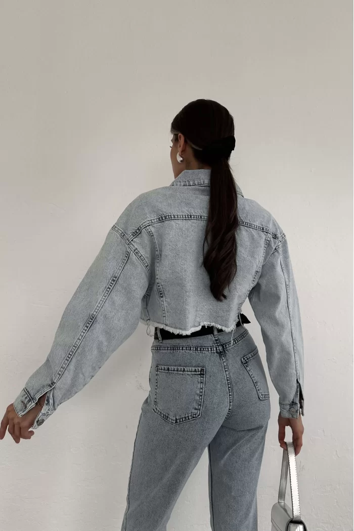 Kadın Mavi Crop Denim Ceket EKA-0961-5017