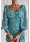 Kadın Mint Gipeli Çiçek Desen Elbise 0990-2643