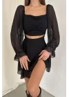 Kadın Siyah Bel Detaylı Tül Elbise 0990-212045