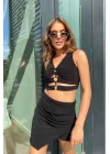 Kadın Siyah Halka Detay Sandy Crop 1007-3016