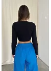 Kadın Siyah Ters Dikiş Crop 0994-0020