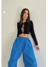Kadın Siyah Ters Dikiş Crop 0994-0020