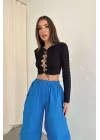 Kadın Siyah Ters Dikiş Crop 0994-0020