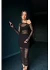 Kadın Siyah Tül Elbise İçi Sandy Etek Büstiyer Takım 1009-1020