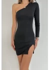 Kadın Siyah Tek Kol Mini Elbise 0956-1695