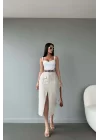Kadın Bej Önden Cepli Uzun Etek 0999-23050