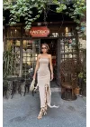 Kadın Bej Püskül Detay Straplez Elbise 0999-23143
