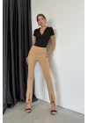 Kadın Bej Yırtmaç Detay Pantolon 0999-20185